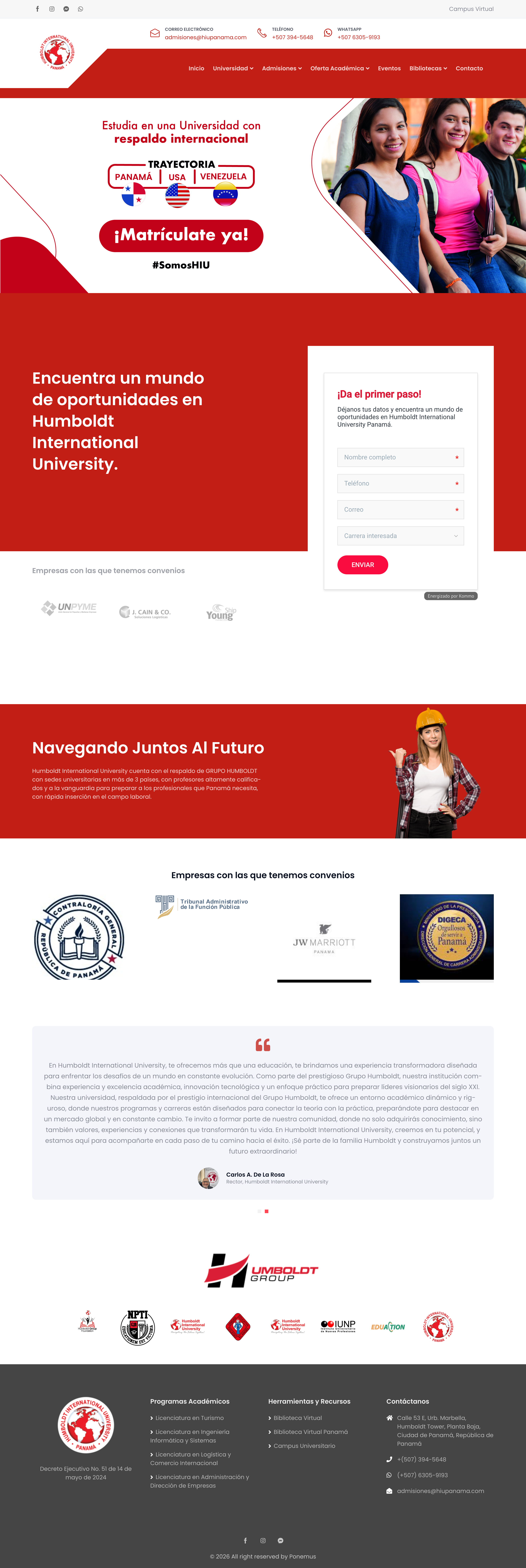 Screenshot of University Landing Page